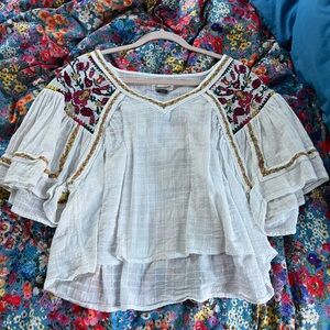 Anthropologie Pilcro Embroidered Flutter Sleeved Blouse, size small